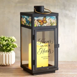 Flies With Butterflies Stained Glass Memorial Lantern