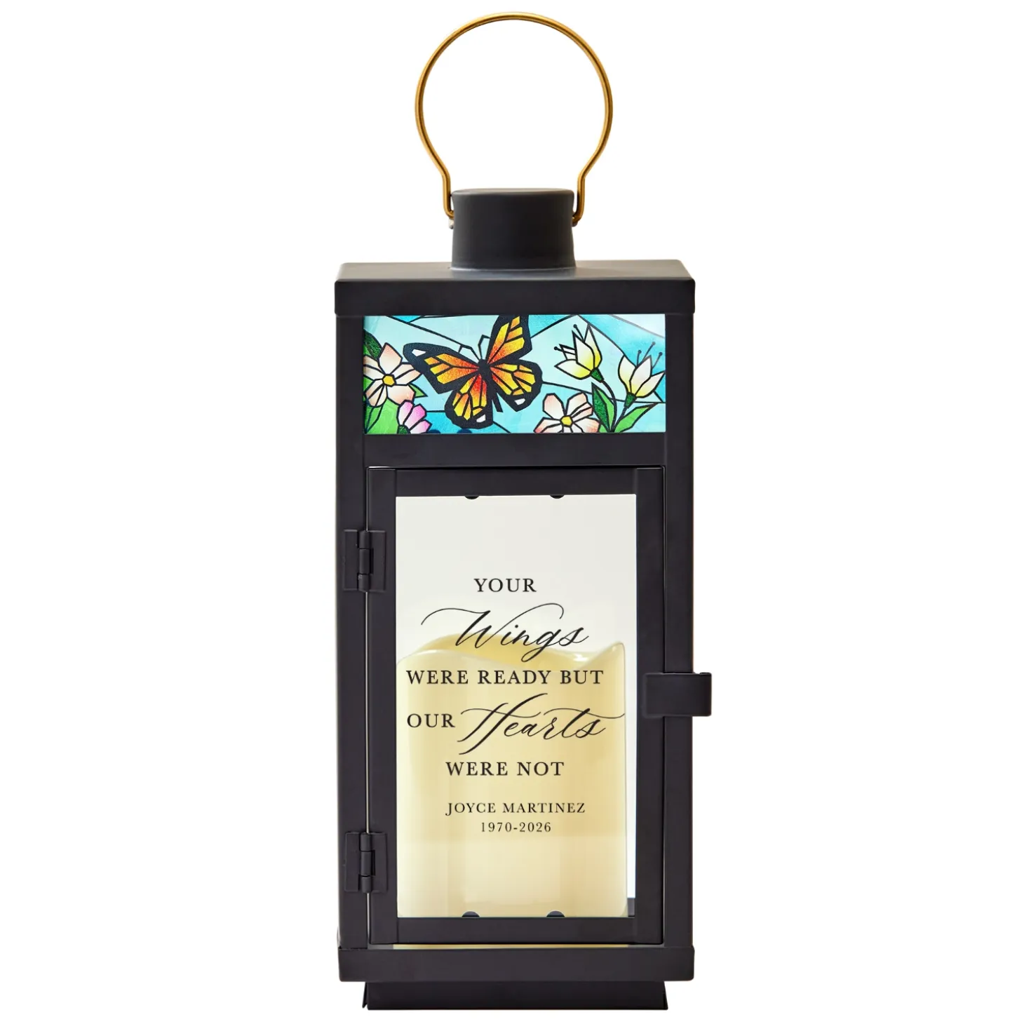 Flies With Butterflies Stained Glass Memorial Lantern