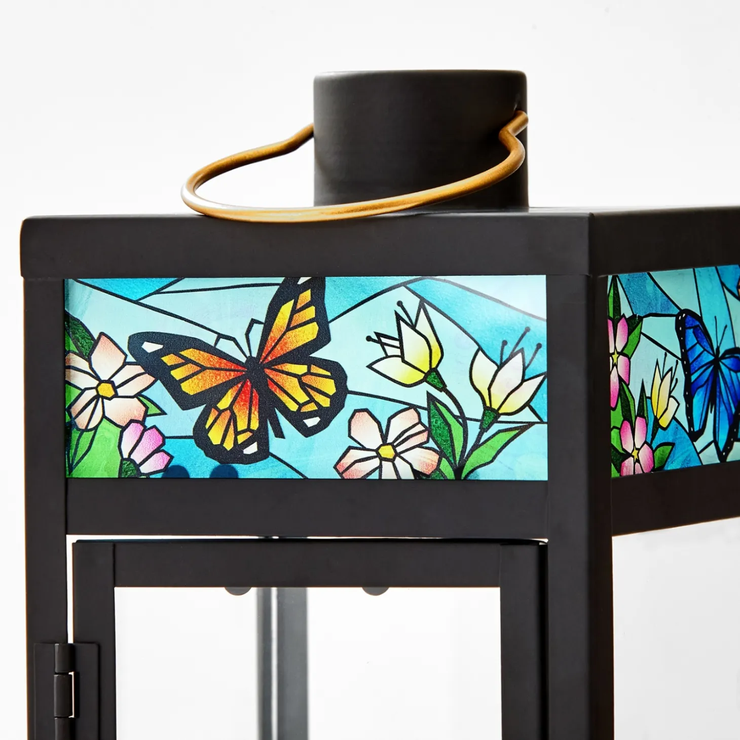 Flies With Butterflies Stained Glass Memorial Lantern
