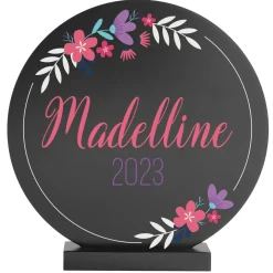 Floral Baby Name Wood Circle with Stand