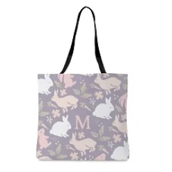Floral Bunnies Initial Tote Bag