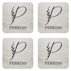 Floral Charm Monogram Wood Coasters