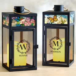 Floral Initial Stained Glass Lantern