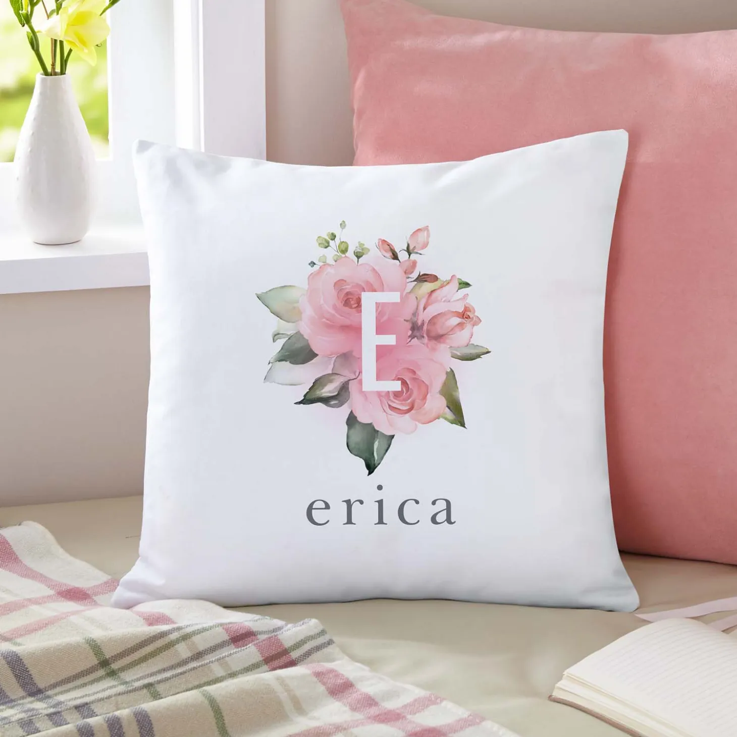 Floral Initial Throw Pillow