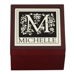 Floral Initial Tile Keepsake Box