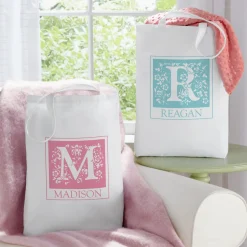 Floral Initial Tote Bag