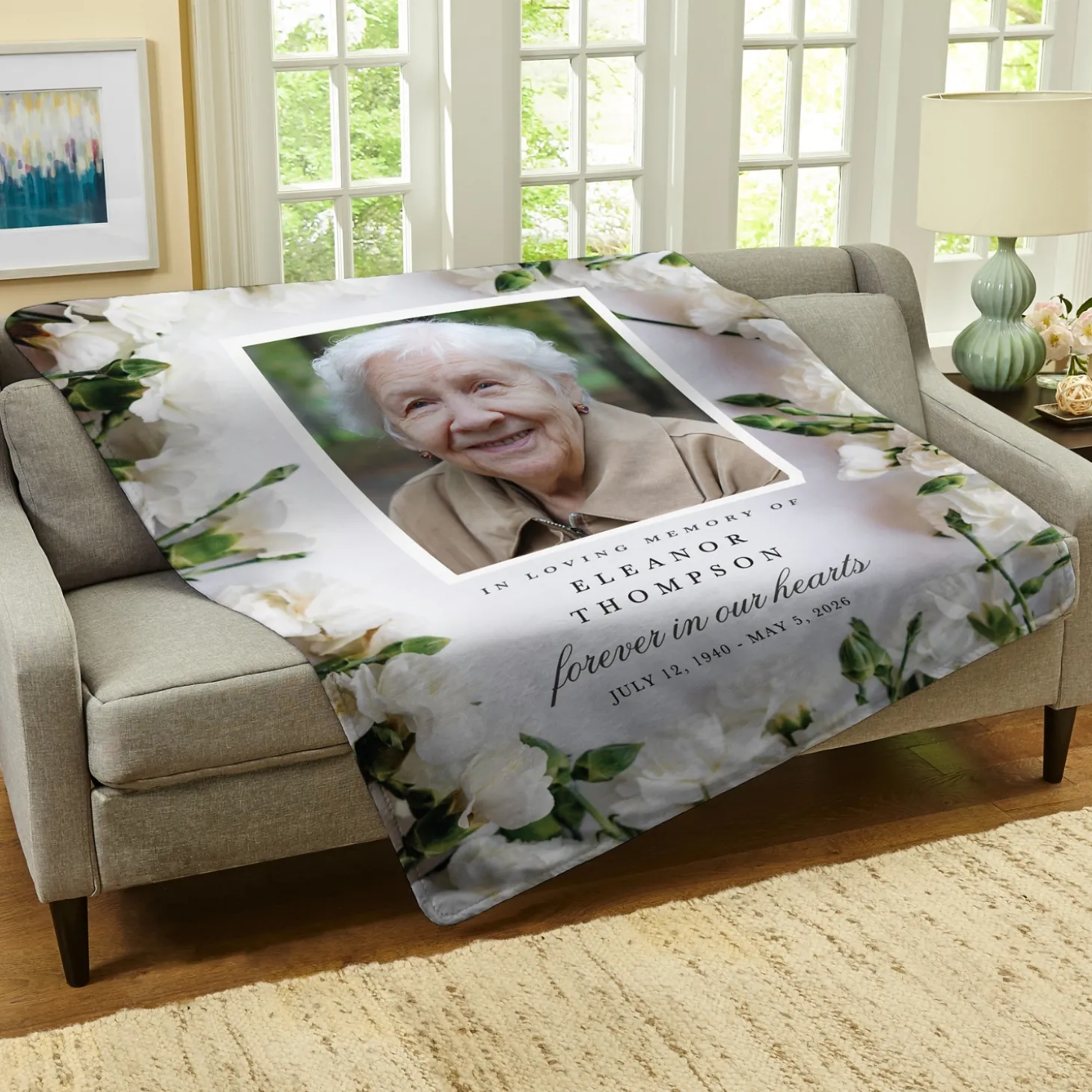 Floral Memories Sympathy Photo Plush Blanket