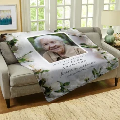 Floral Memories Sympathy Photo Plush Blanket