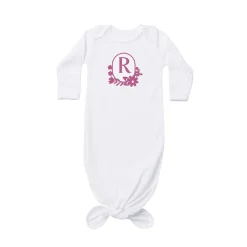 Floral Monogram Baby Knotted Gown