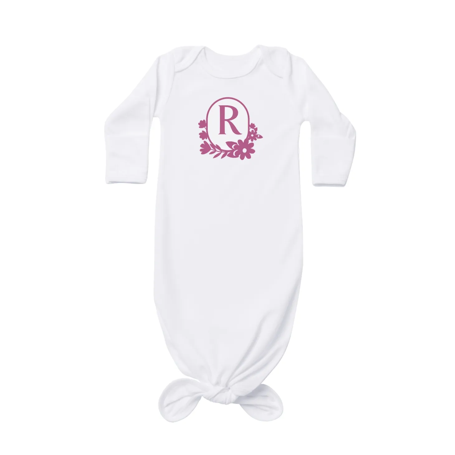 Floral Monogram Baby Knotted Gown