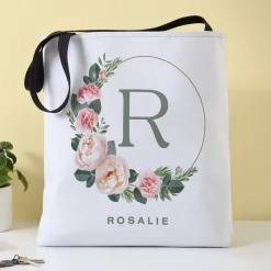Floral Ring Monogram Tote Bag