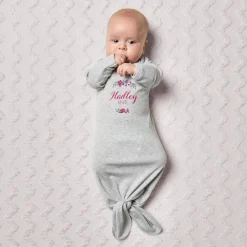 Floral Wreath Baby Name Knotted Gown