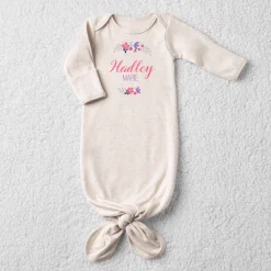 Floral Wreath Baby Name Knotted Gown