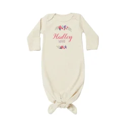 Floral Wreath Baby Name Knotted Gown