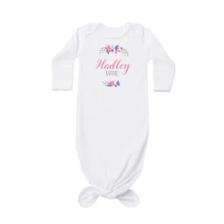 Floral Wreath Baby Name Knotted Gown