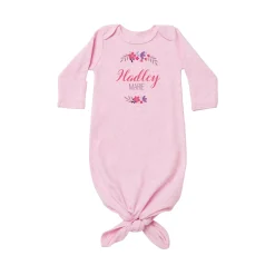 Floral Wreath Baby Name Knotted Gown