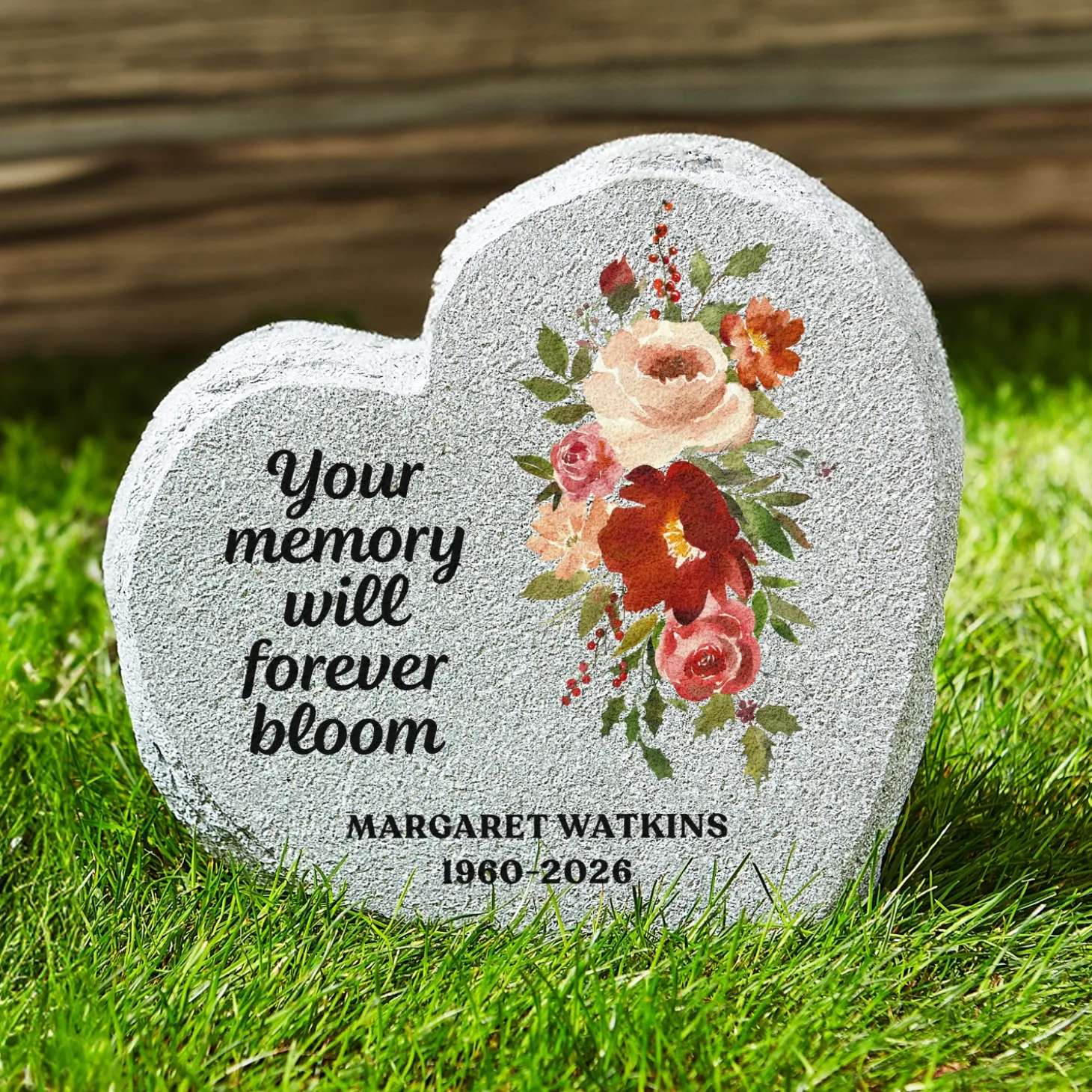 Forever Bloom Memorial Standing Heart Garden Stone