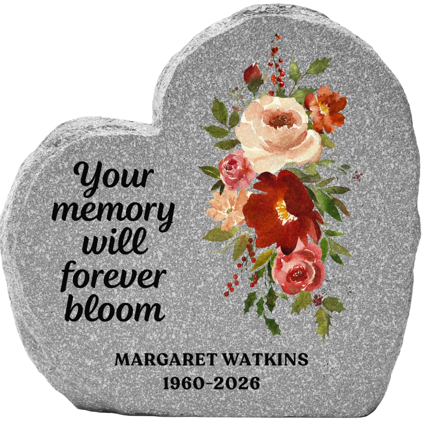 Forever Bloom Memorial Standing Heart Garden Stone