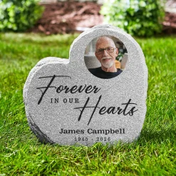 Forever Loved Memorial Photo Standing Heart Garden Stone