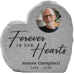 Forever Loved Memorial Photo Standing Heart Garden Stone