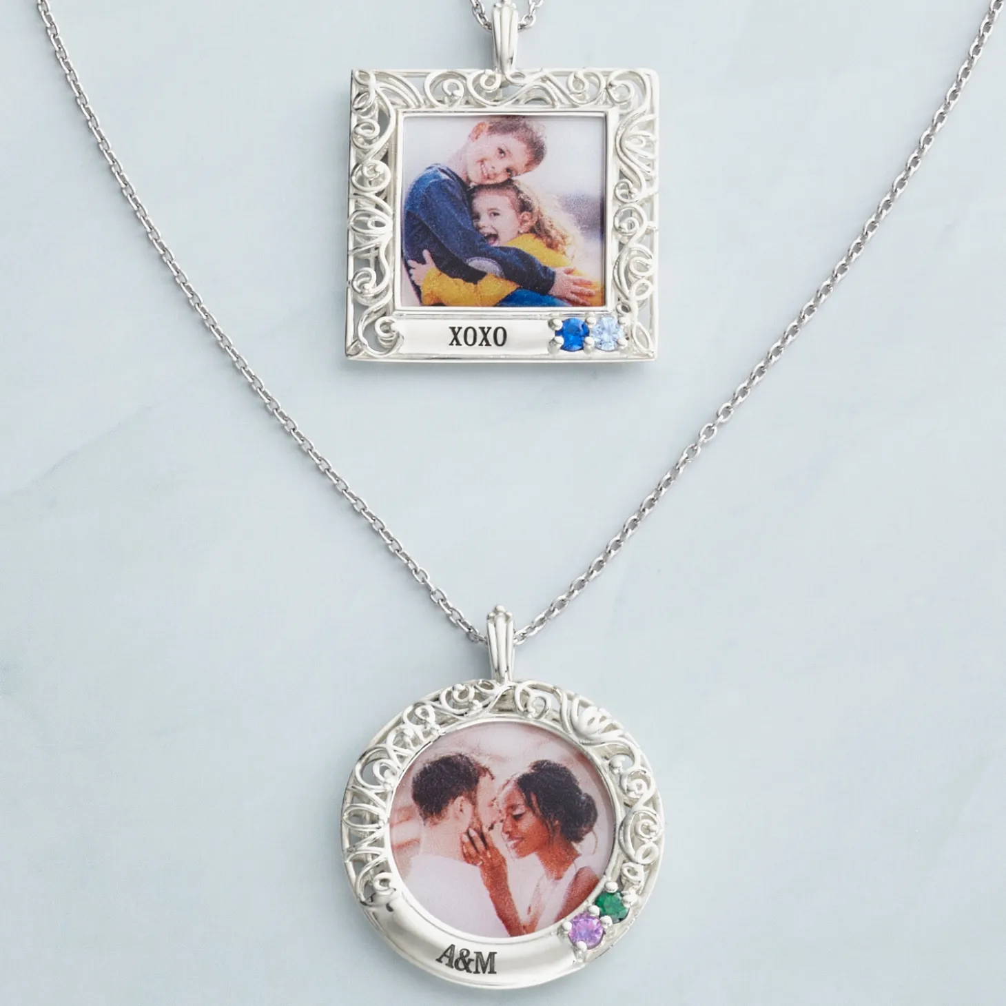 Framed Memories Engraved Filigree Birthstone Photo Pendant