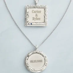 Framed Memories Engraved Filigree Birthstone Photo Pendant