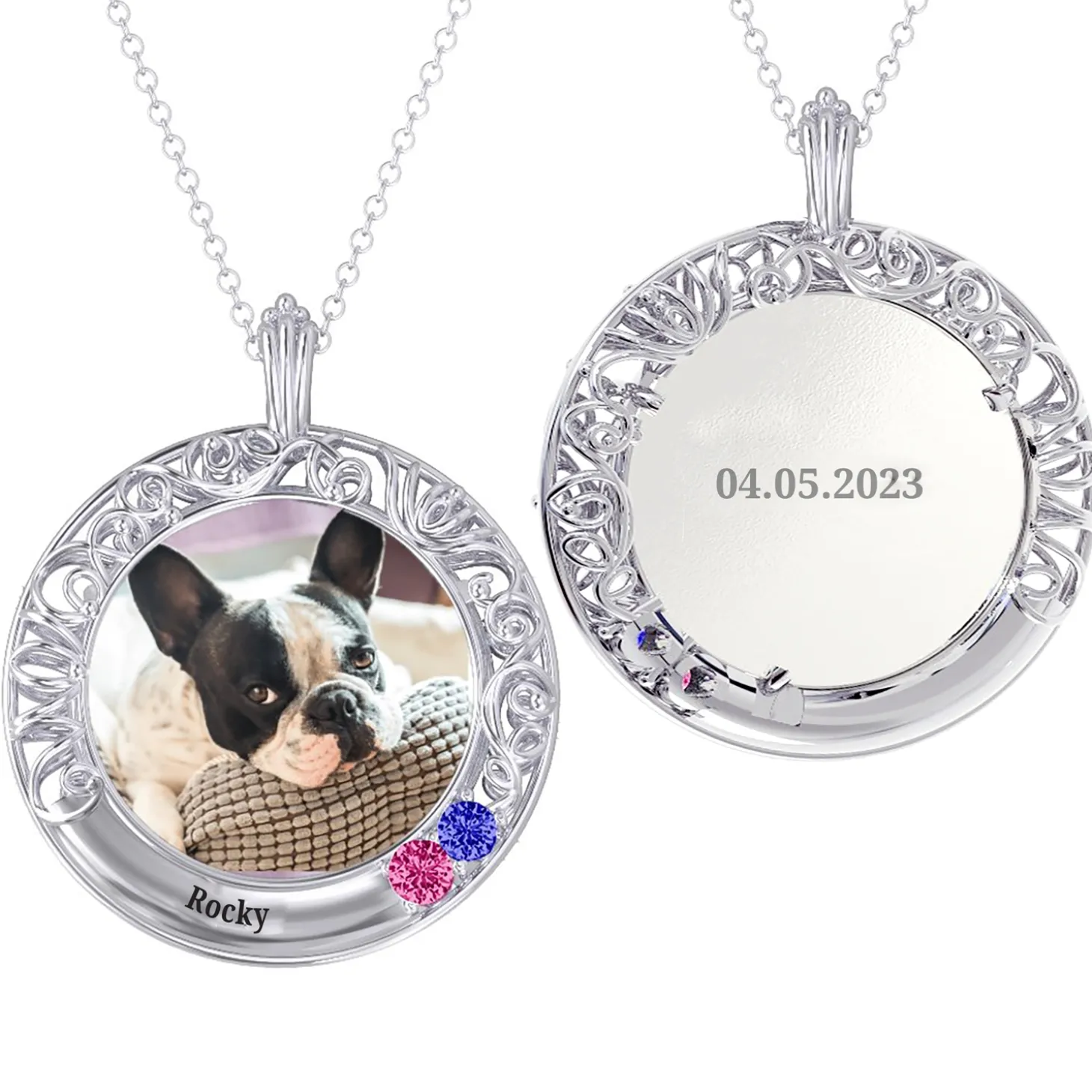 Framed Memories Engraved Filigree Birthstone Photo Pendant