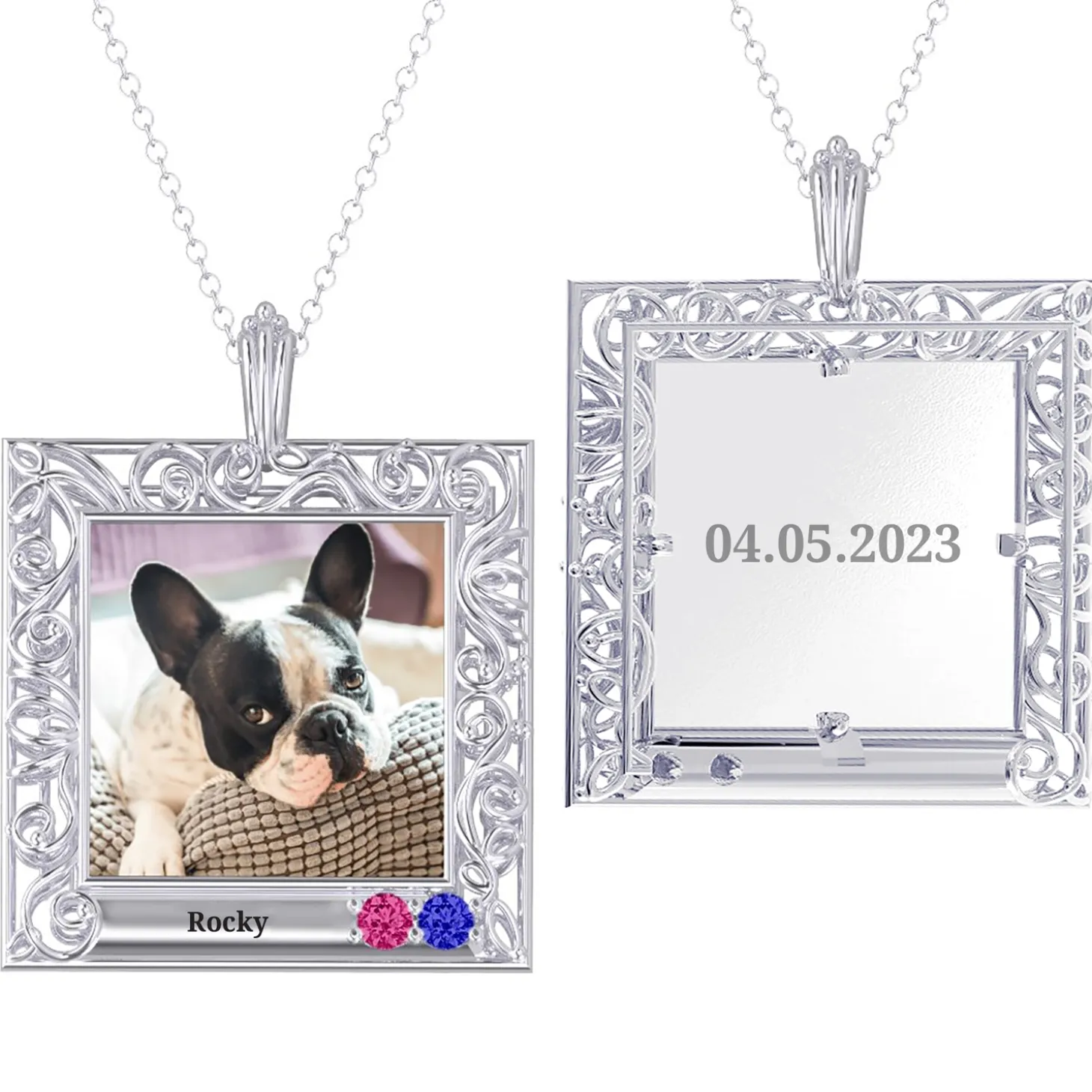 Framed Memories Engraved Filigree Birthstone Photo Pendant