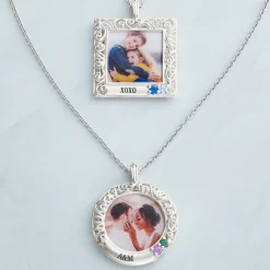 Framed Memories Engraved Filigree Birthstone Photo Pendant