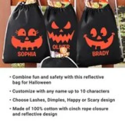 Funny Faces Reflective Drawstring Treat Bag