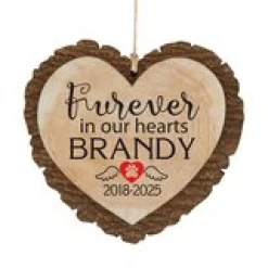 Furever in Our Hearts Pet Rustic Wood Heart Ornament