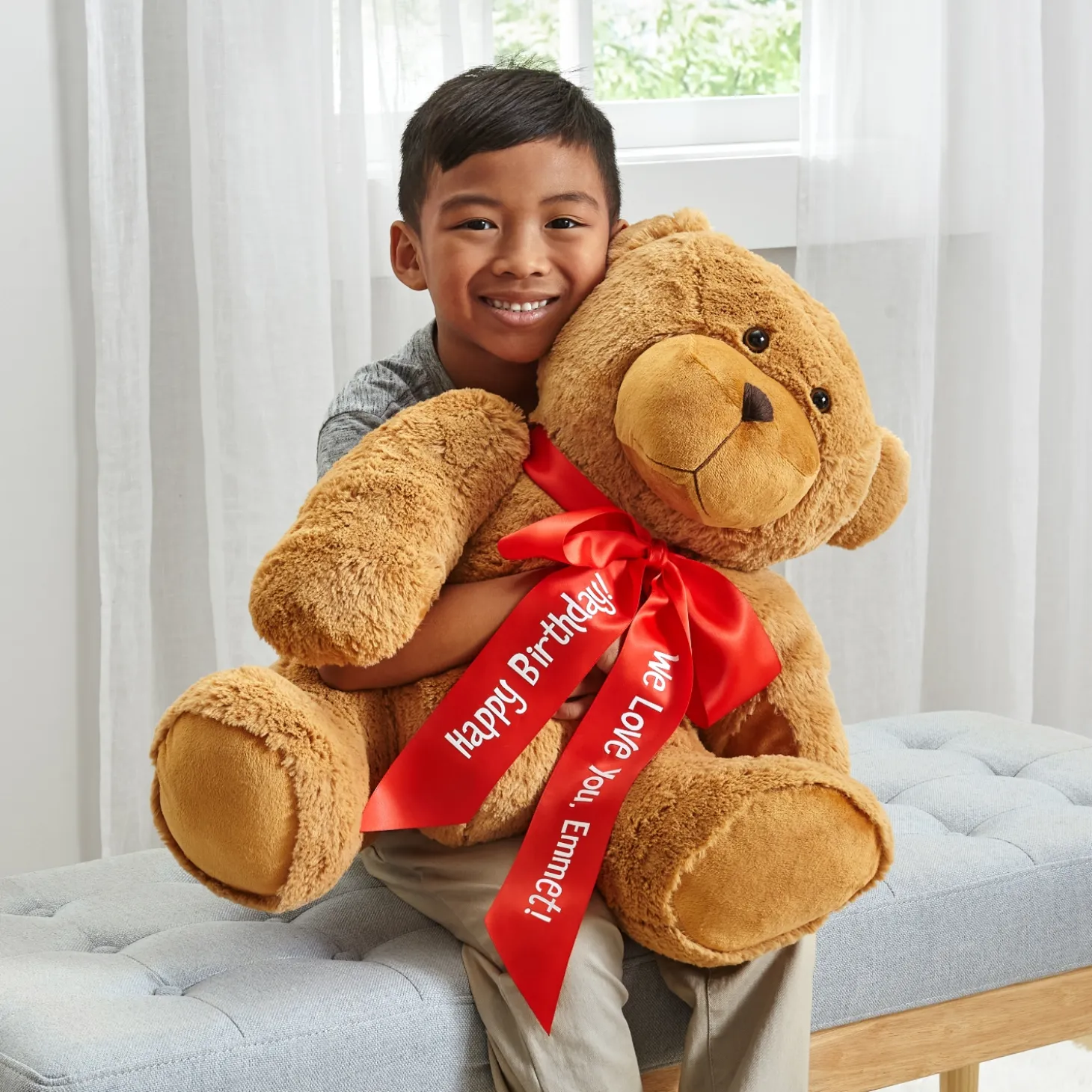 Giant Plush Teddy Bear with Personalized Ribbon