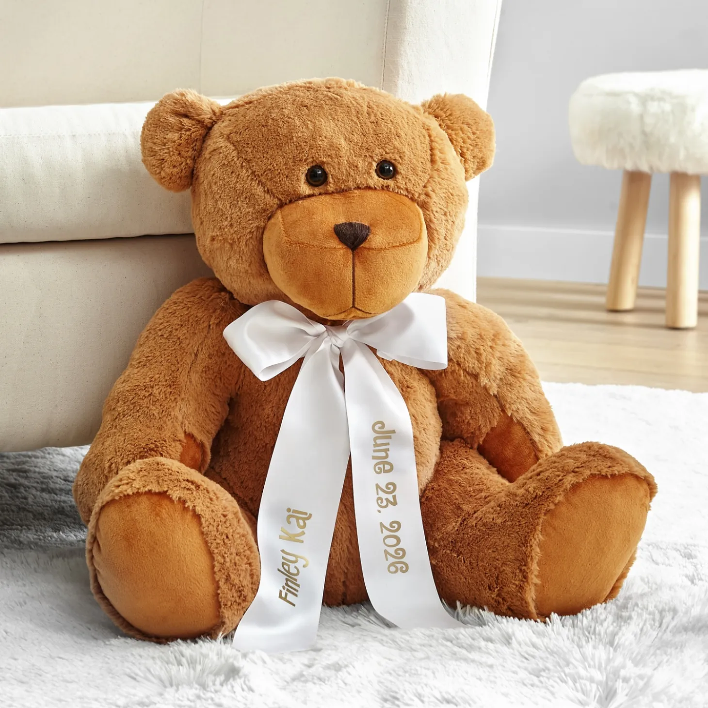 Giant Plush Teddy Bear with Personalized Ribbon