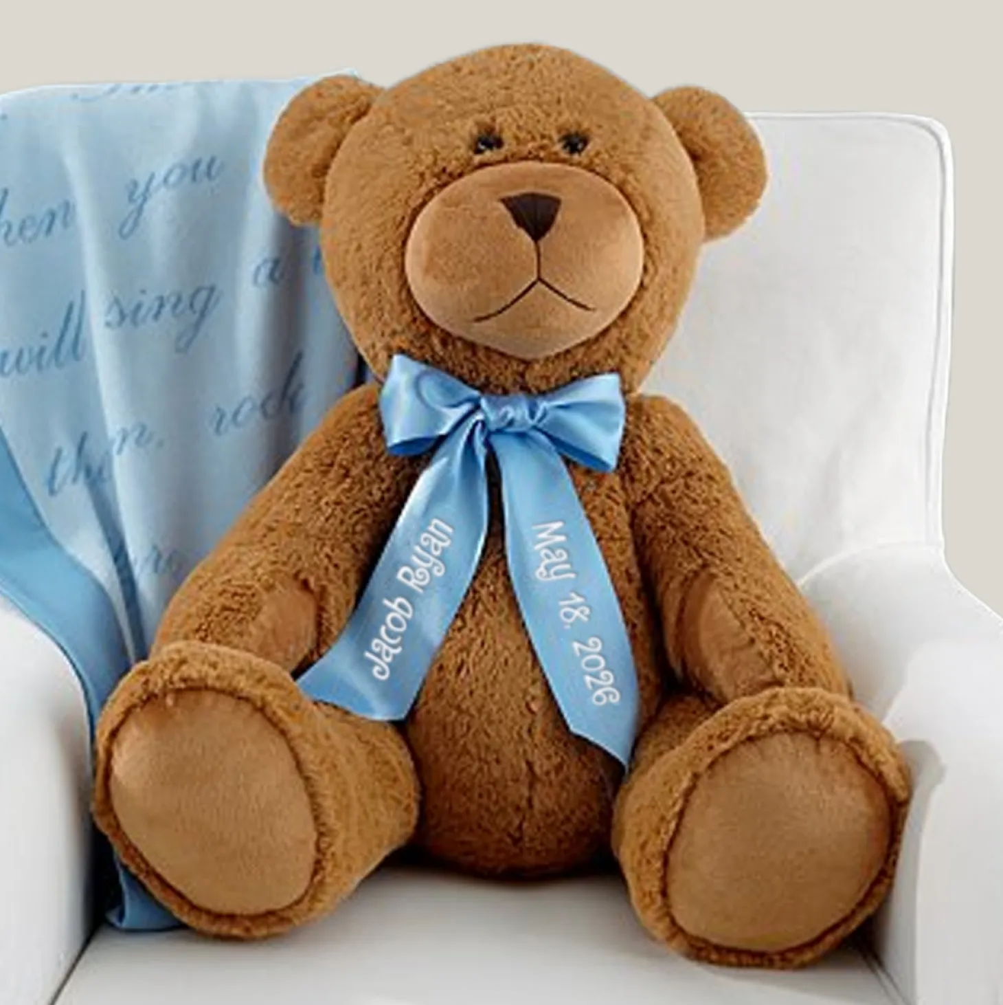 Giant Plush Teddy Bear with Personalized Ribbon