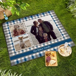 Gingham Name Photo Picnic Blanket