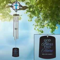 God Bless This Home Stained Glass Wind Chime