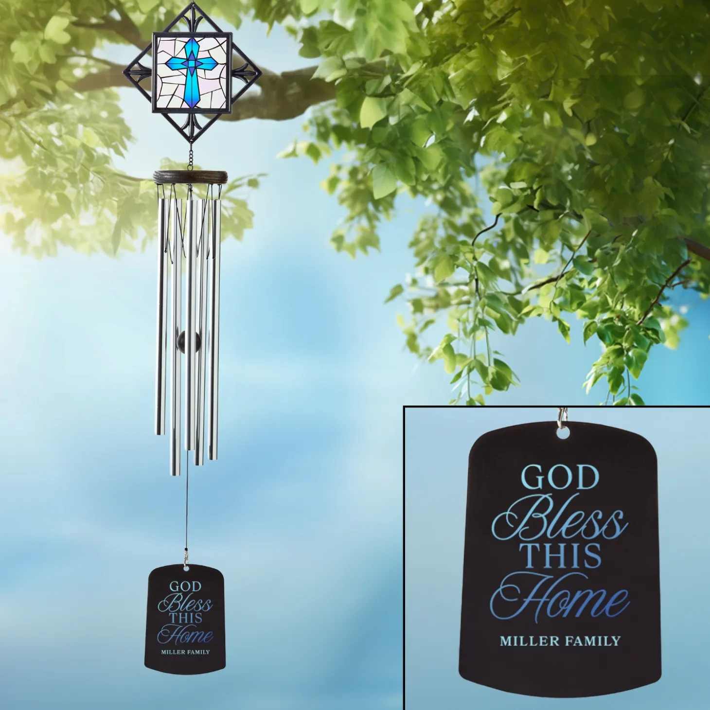 God Bless This Home Stained Glass Wind Chime