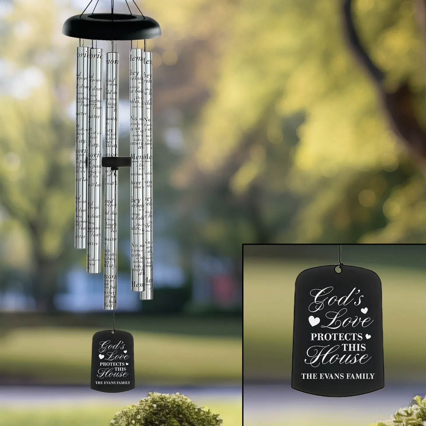 God's Love Protects This Home Stained Glass Wind Chime