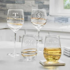 Golden Reflections Engraved Wine Glass