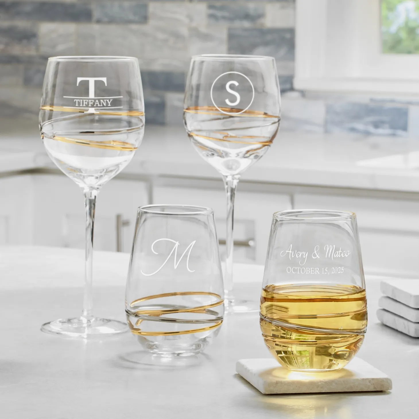 Golden Reflections Engraved Wine Glass