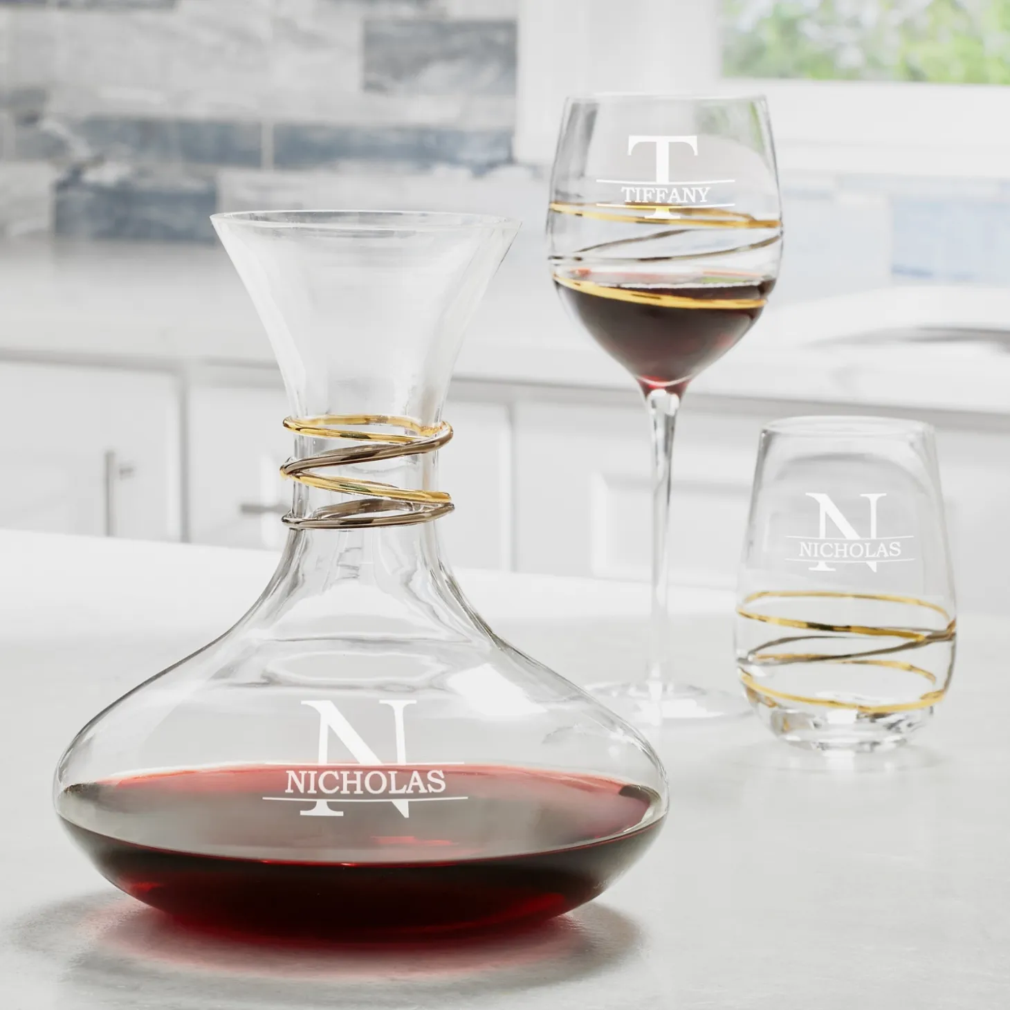Golden Reflections Engraved Wine Decanter