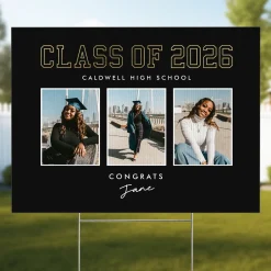 Golden Trio Graduation Photo Yard Sign