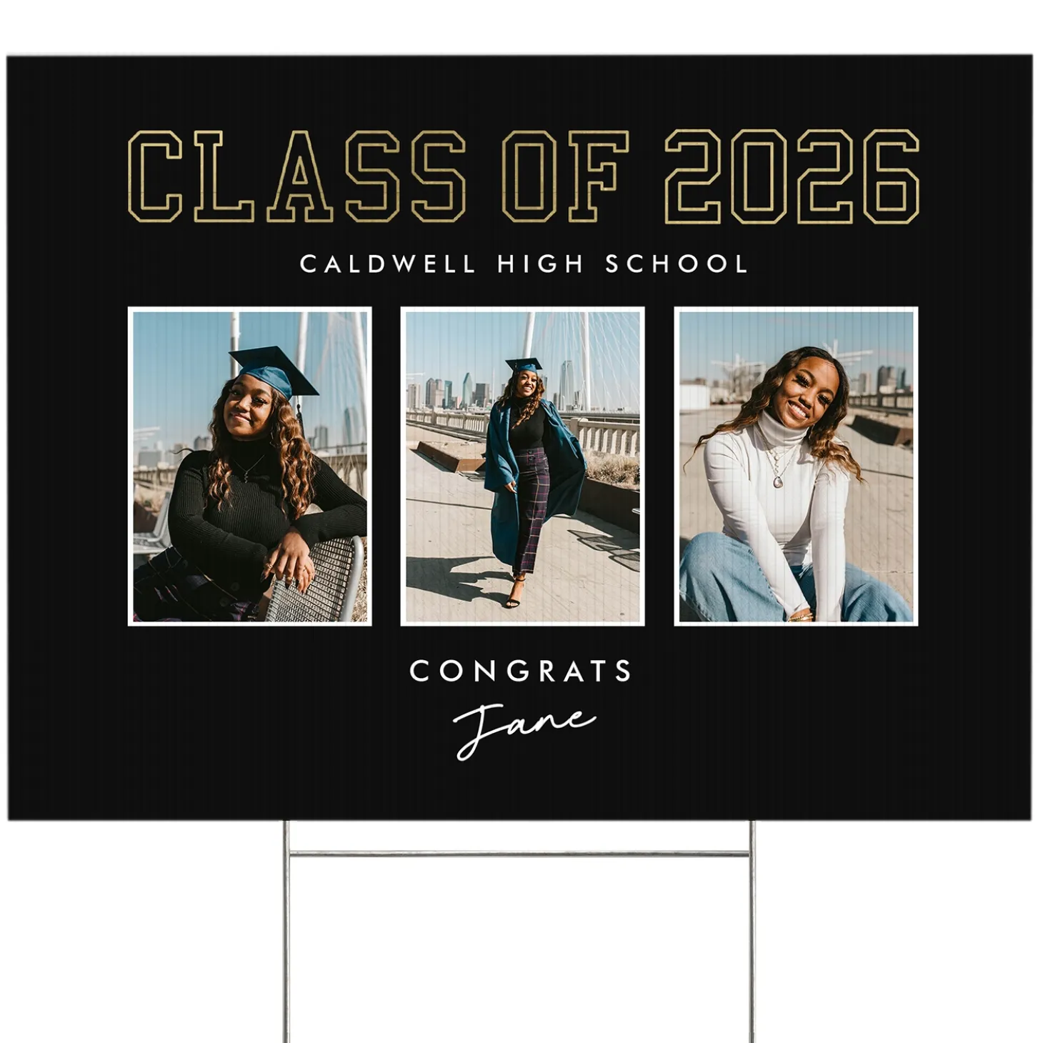 Golden Trio Graduation Photo Yard Sign
