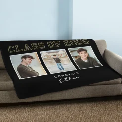 Golden Trio Graduation Photo Plush Blanket