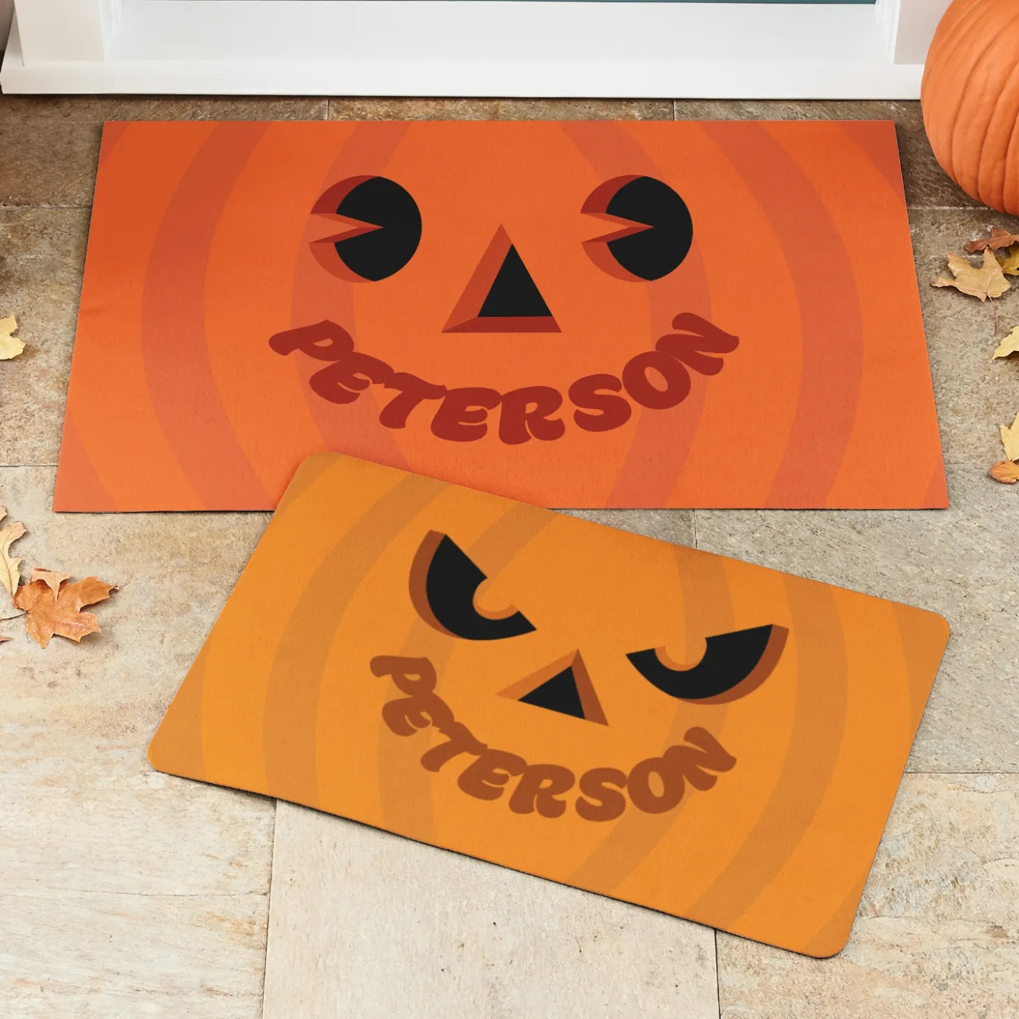 Goofy Pumpkin Faces Doormat