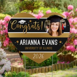 Graduation Stripes Photo Heart Yard Sign