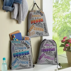 Graffiti Name Allover Print Drawstring Bags