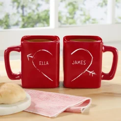 Half Heart Red Square Mug Set