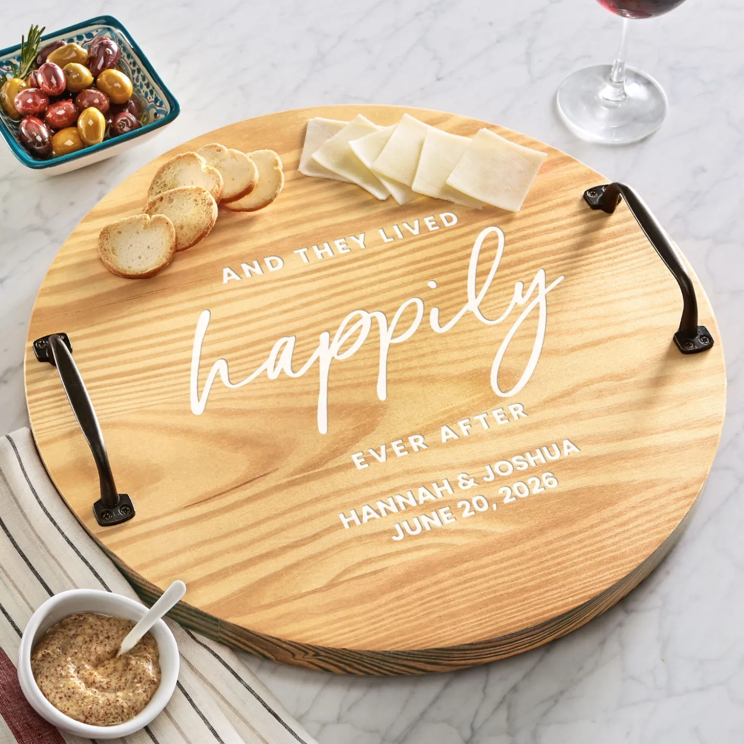 Happily Ever After Classic Pine Wood Barrel Tray