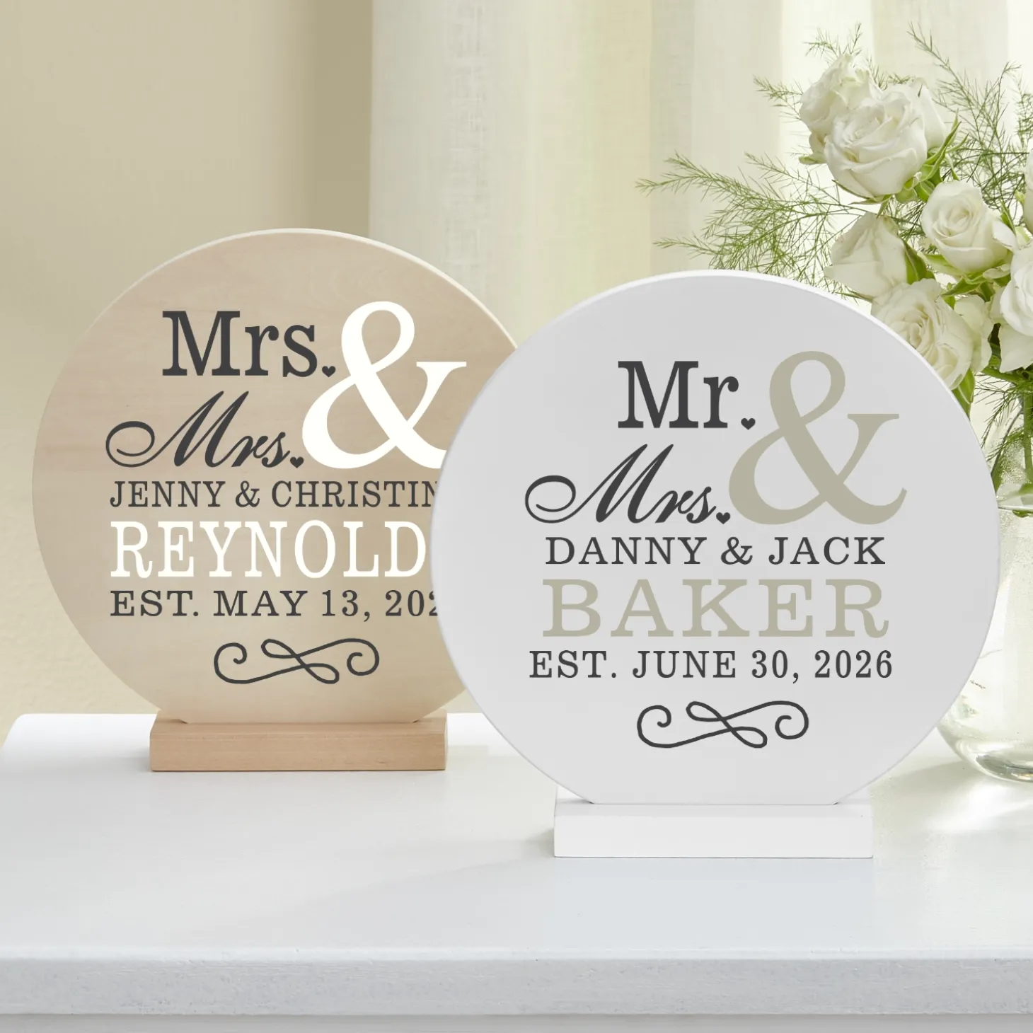 Happy Couple Wood Circle with Stand